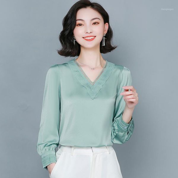 

autumn women satin blouses office lady shirts femme women's &, White