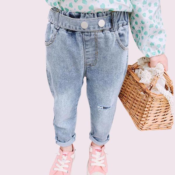 

jeans baby girls ripped toddler with hole kids casual style clothes, Blue