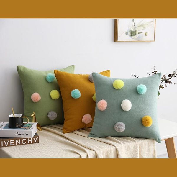 

cushion cover button wool ball soft solid flannelette throw pillow office simple waist pillowcases home decor 45x45/30x50 cushion/decorative