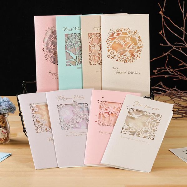 

gift wrap creative greeting card elegant hollow lace engraved beaded blessing birthday thank you