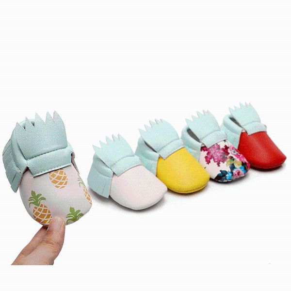 

first walkers cartoon fruit pineapple pu leather baby girls boys shoes tassel mocasins toddler soft bottom