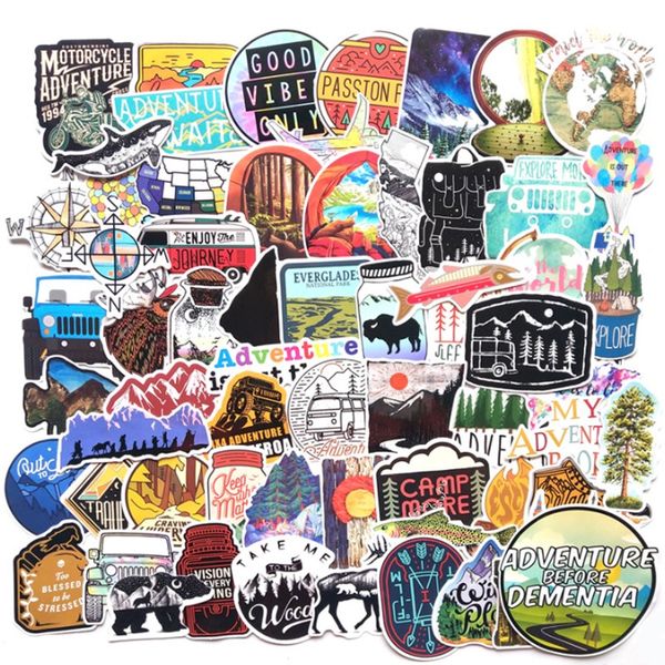 

pack of 65pcs wholesale outdoor scenery stickers waterproof sticker for luggage lapskateboard notebook water bottle car decals kids gifts to