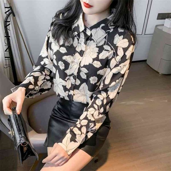 

elegant floral blouse women's spring lapel loose single breasted long sleeve shirt female fashion 5c226 210427, White