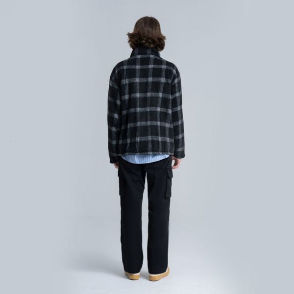 

men's shirts coat add wool turtleneck baggy plaid with velvety collar jacket 82lc, White;black