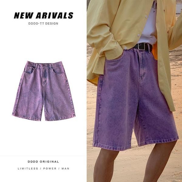 

men's shorts summer multicolor denim fashion retro casual men streetwear loose hip-hop straight mens, White;black