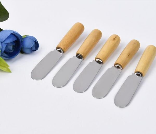 Käsewerkzeuge Messer Edelstahl Buttermesser mit Holzgriff Spachtel Holz Butterkäse Dessert Marmelade Streuer Frühstückswerkzeug SN3277