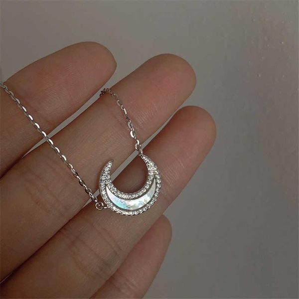 

chains silver sterling moon shell charm delicate zircon chain collarbone necklace for girls jewelry z53