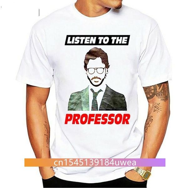 

men's t-shirts listen to professor money heist t shirt, White;black