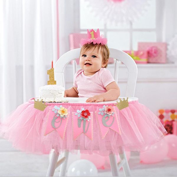 

party decoration 1 set baby 1st birthday decor girl boy chair garland nice gift flowers one bunting banner happy supplies