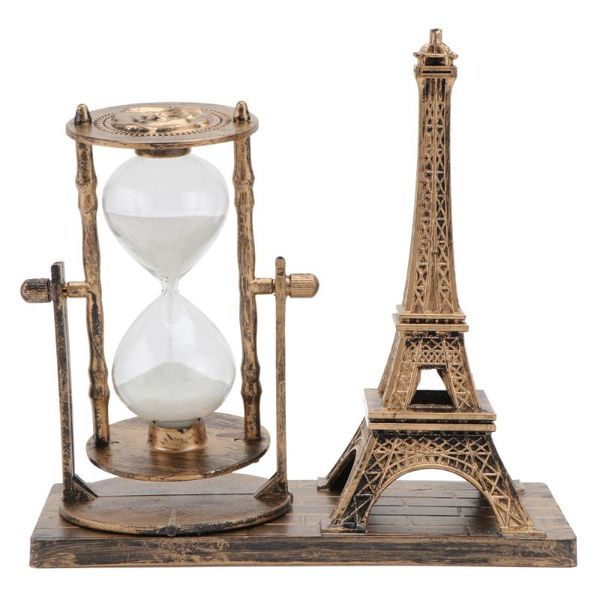 

1pc retro iron tower hourglass sandglass deskcrafts souvenir for home el decorative objects & figurines