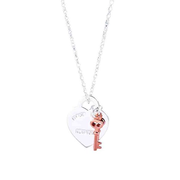 Originale 925 Argento Amore Collana di Fascino Del Pendente Del Cuore Collana Chiave Donne FAI DA TE Cuore di Fascino Dei Gioielli Regalo Catena Della Clavicola G1208