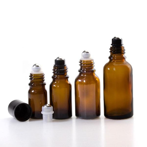 

storage bottles & jars 1 oz amber roll on perfume glass bottle brown roll-on vials with metal roller ball empty essential/