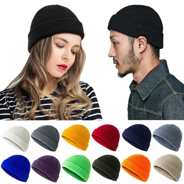 

winter ribbed knitted cuffed short melon cap solid color skullcap baggy retro ski fisherman docker beanie hat slouchy beanies