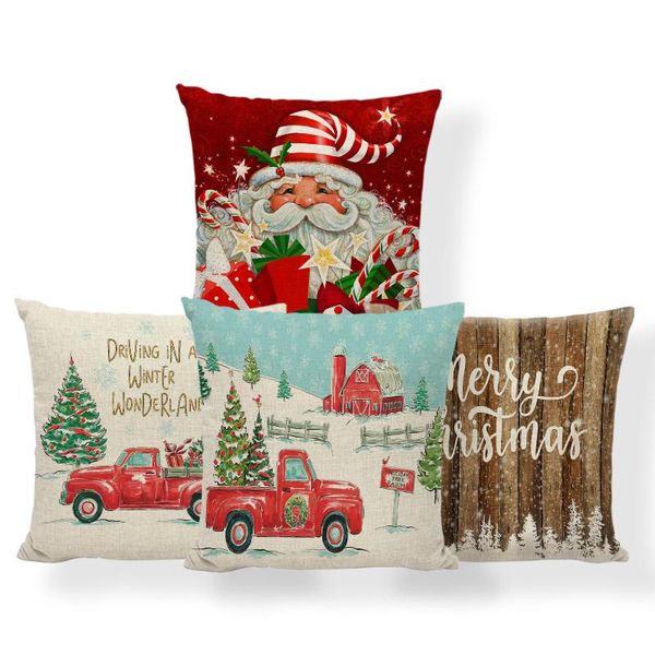 

cushion/decorative pillow merry christmas home decoration pillowcase santa's gift printing cotton linen cushion cover