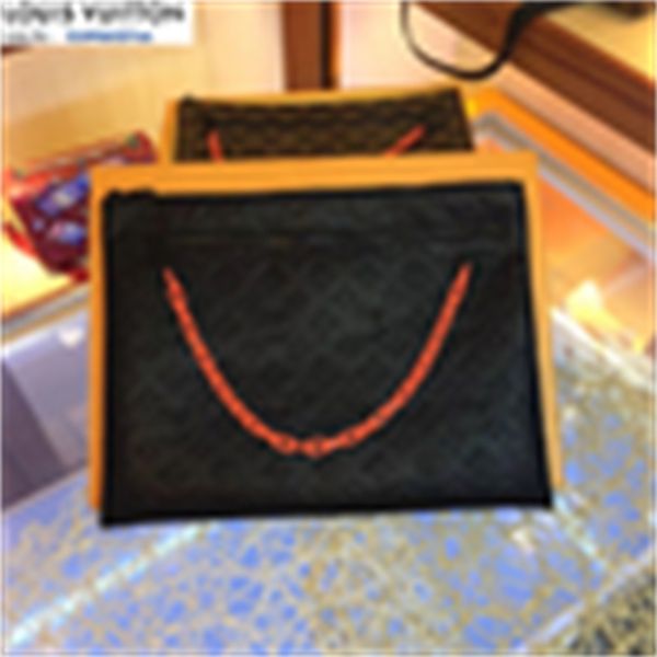 

key brand designer luxury m44484 chain handle bag black men real leather long wallet chain wallets compact purse clutches evening card holde, Red;black