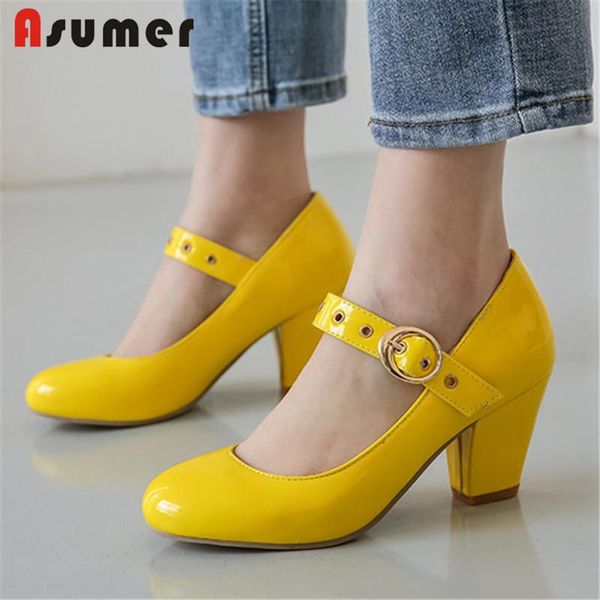 

dress shoes asumer 2021 plus size 33-48 women pumps buckle round toe sweet mary jane high heel spring summer single woman, Black