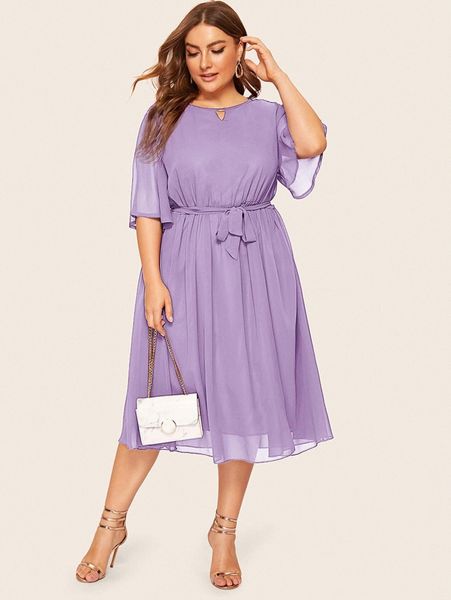 

plus peekaboo belted a-line dress b5cq#, Black