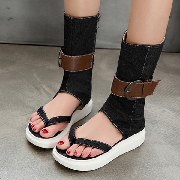 

sandals women's fashion flip-flops casual thick-soled roman side zipper buckle black tpr 2021 shoes