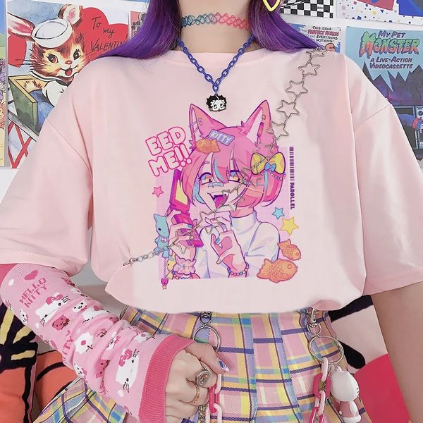 

cartoon pink cute sweet girls tee japan streetwear harajuku fun kawaii casual ulzzang vintage chic loose summer women t shirt, White