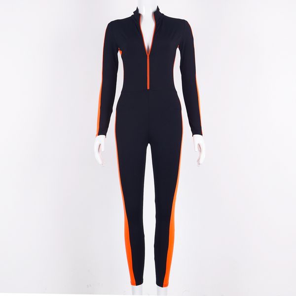 

2021hugcitar long sleeve striped patchwork zippers jumpsuit 2021 summer stretchy streetwear outfits body, Black;white