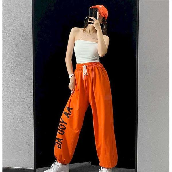 

printed letters sports autumn loose womens pants high waist corset casual european and american jazz hip hop s, Black;white