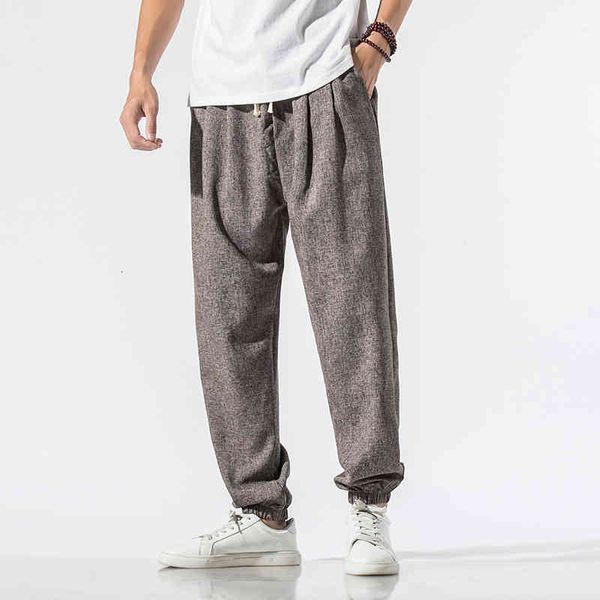 

pant summer harem lightweight cotton linen streetwear loose mens joggers pants casual men trousers 4xl 5xl, Black