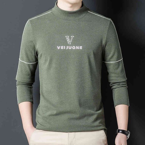 

21 autumn trend men's sweater double-sided veet long sve high round neck print slim youth bottoming shirt, Black