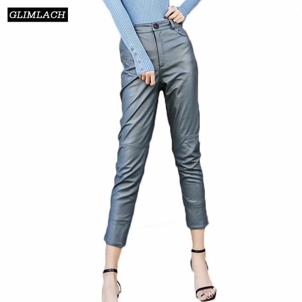 

women's pants & capris autumn winter genuine leather pencil women slim real sheepskin trousers fashion harajuku casual streetwear ladie, Black;white