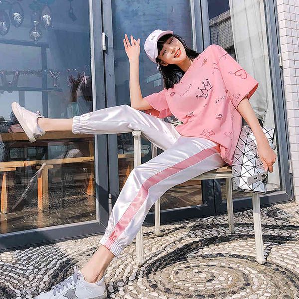 

tracksuits fashion sport suit 2021 summer sports women's cotton mini wear short sleeve small fragrance two piece, Gray