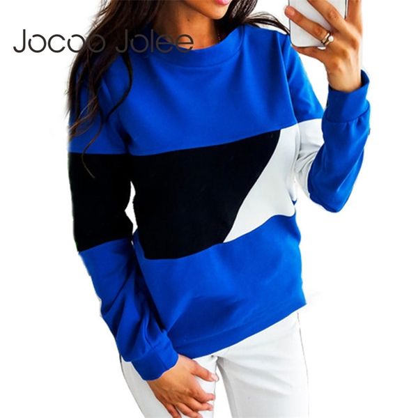 

women autumn winter long sleeve o neck hoodies color block patchwork loose sweatshirts casual pullover 210416, White;black