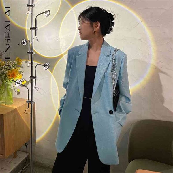 

blue blazer women's spring autumn notched loose single button long sleeve purple suit coat female tide 5e423 210427, White;black