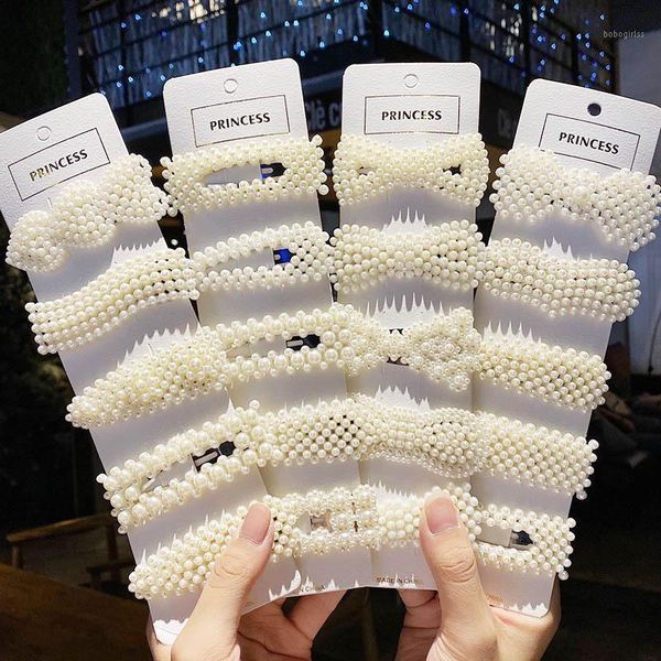

set fashion pearl hair clip snap button pins for women girls sweet full hairpin lady barrette accessories1