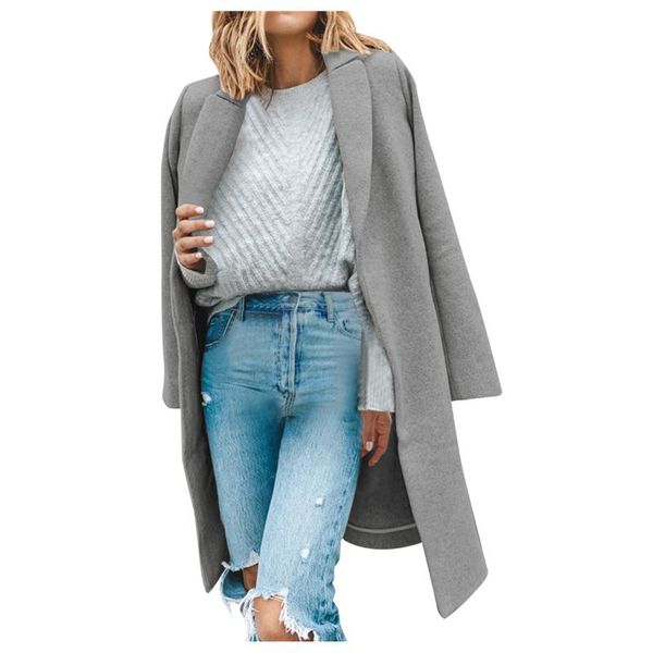 

women's wool & blends casual fashion all match coats jackets 2021 autumn and winter solid color turndown collar ladies woolen coat #t2g, Black