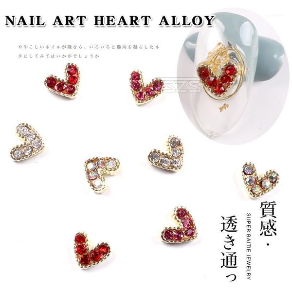 

10pcs/lot korea sale design colorful 3d heart shape accessories nail art rhinestone for decoration1, Silver;gold