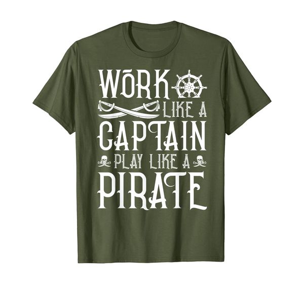 

work like a captain play like a pirate nautical gift t-shirt, White;black
