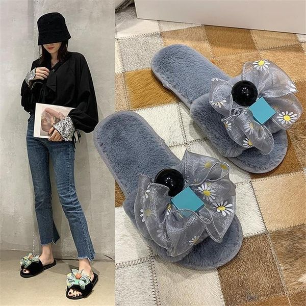 

slippers autumn winter woman indoor home furry warm casual flat with 2021 outdoor non-slip women shoes, Black