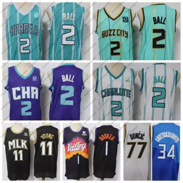 

mens 2 lamelo ball basketball jersey 77 doncic devin booker 1 trae young 11 edition city giannis antetokounmpo 34 jerseys mitchell&ness size, Black;red