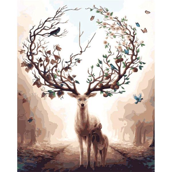 

paintings selilali deer mother and kids oil painting by numbers for adults unique diy framed gift handpainted home wall decoration art
