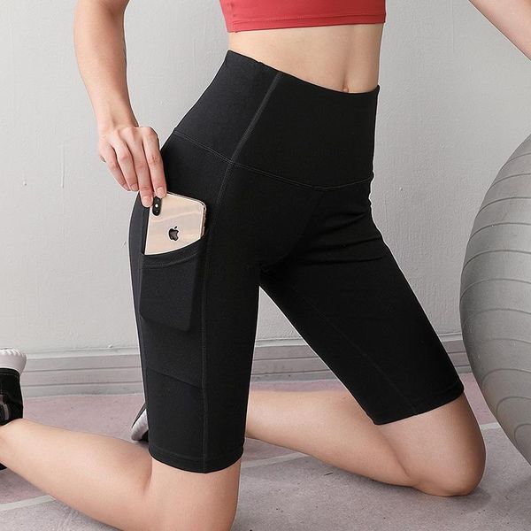 

women's shorts women pocket gym high waist workout seamless summer push up fitness running female cycling short, White;black