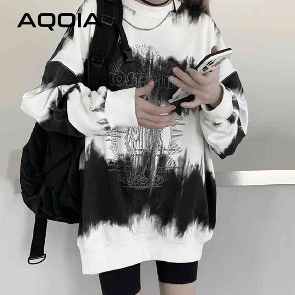 

winter streetwear the virgin mary printing loose oversize women hoodies tie dye y2k sweatshirt plus size female pullovers 210521, Black