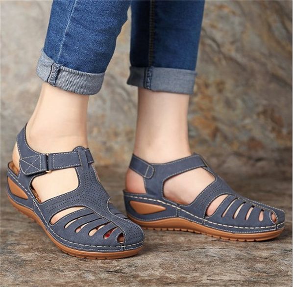 

2021 comfortable sandals women new closed toe hook&loop wedge ladies non-slip shoes 35-43 large-sized female casual sandals, Black