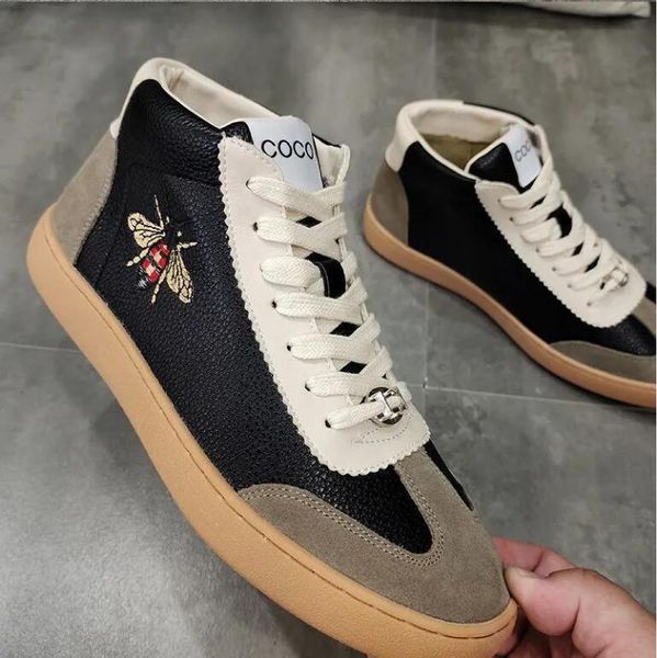 Moda Erkekler Ayakkabı Tasarımcısı Erkekler Deri Lace Up Platformu Boy Taban Sneakers Beyaz Siyah Erkek Lüks Süet Rahat Ayakkabılar 38-44