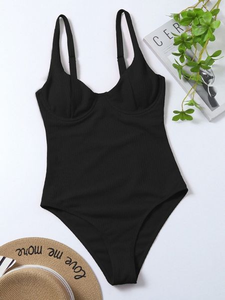 

solid underwire one piece swimsuit z6ek#, White;black