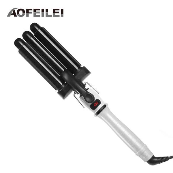 

electric hair comb curling iron waver roller wand 110-220v perm ceramic triple barrels deep curler wave curly styling tools