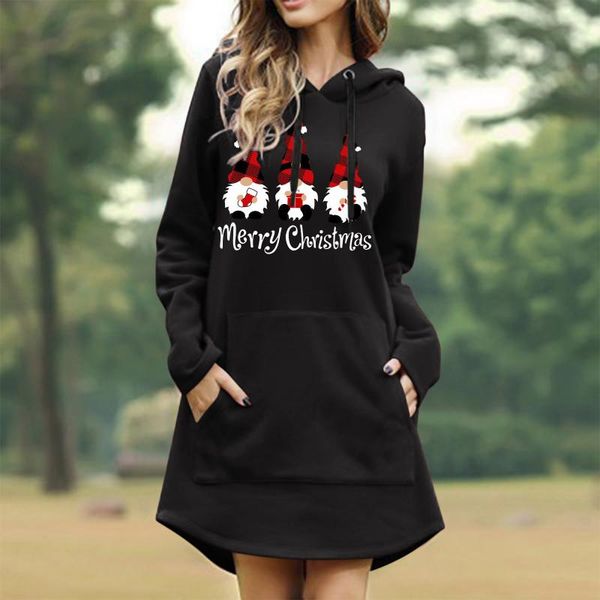

women's hoodies & sweatshirts vintage women hooded dress merry christmas long sleeve loose casual plus size sweatshirt retro ladies poc, Black