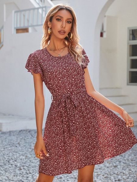 

allover print belted dress she, Black;gray