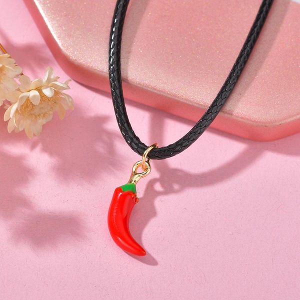 

pendant necklaces red color wedding jewellery flower gold chain pepper woven leather rope necklace women girls festival present, Silver