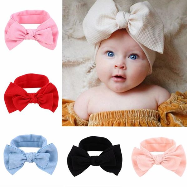 

hair accessories 1piece solid color big bow headband for kids girls turban bowknot elastic hairband soft cotton baby headwear, Slivery;white