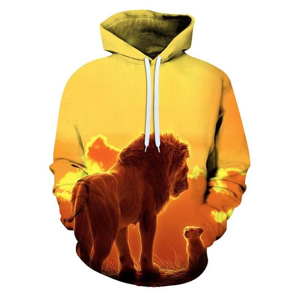 

men's hoodies & sweatshirts 2021 color polyester 3d printing tiger lion pattern sports casual fashion hoodie, xxs-6xl large size, Black