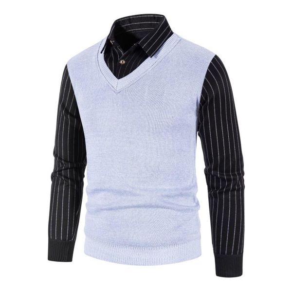 

men's sweaters 2021autumn and winter style plus velvet men's size foreign trade business casual shirt collar sweater fake two, White;black